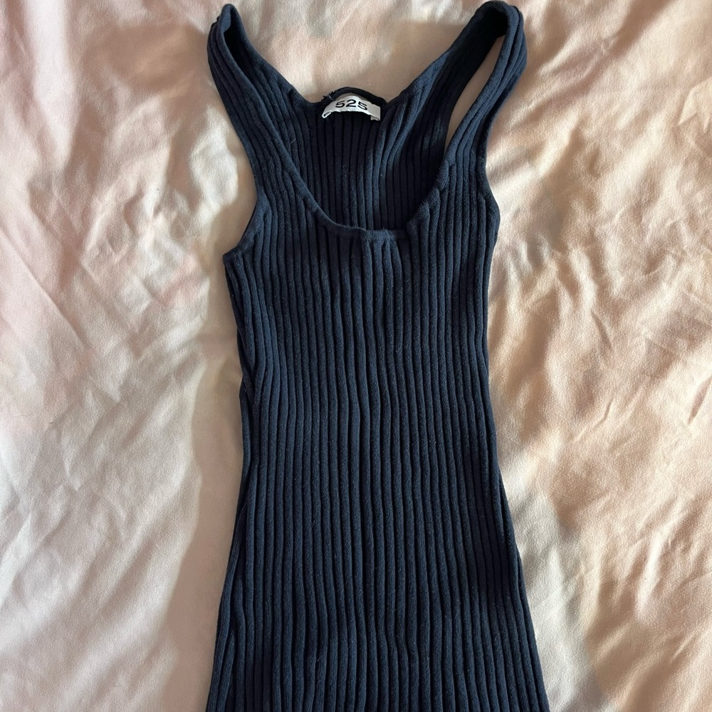 525 Navy Ribbed Tank Top - Picture 2 of 5